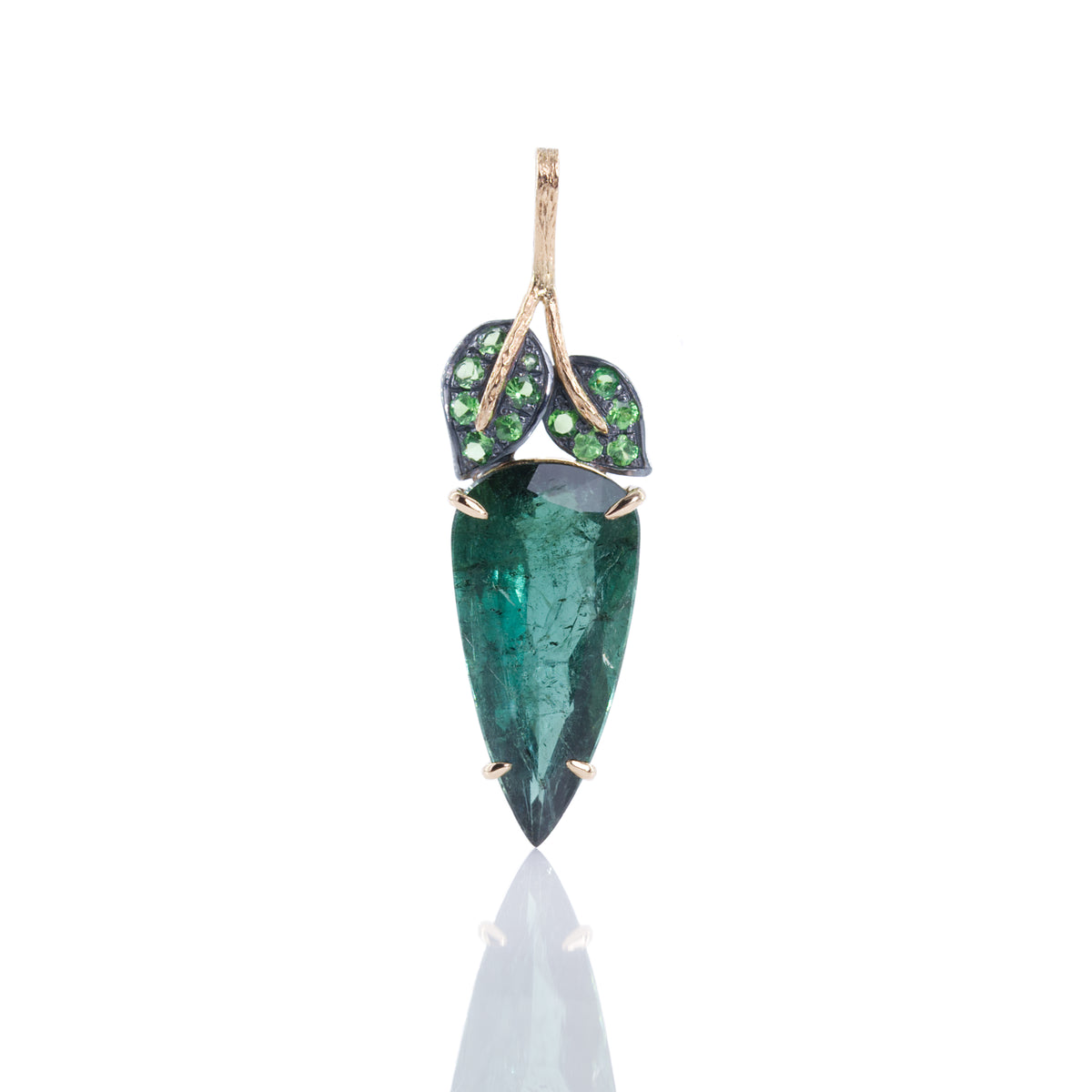 Green Tourmaline & Tsavorite Dark Forest Pendant - 18K gold & Sterling Silver by Ewa Z. Sleziona