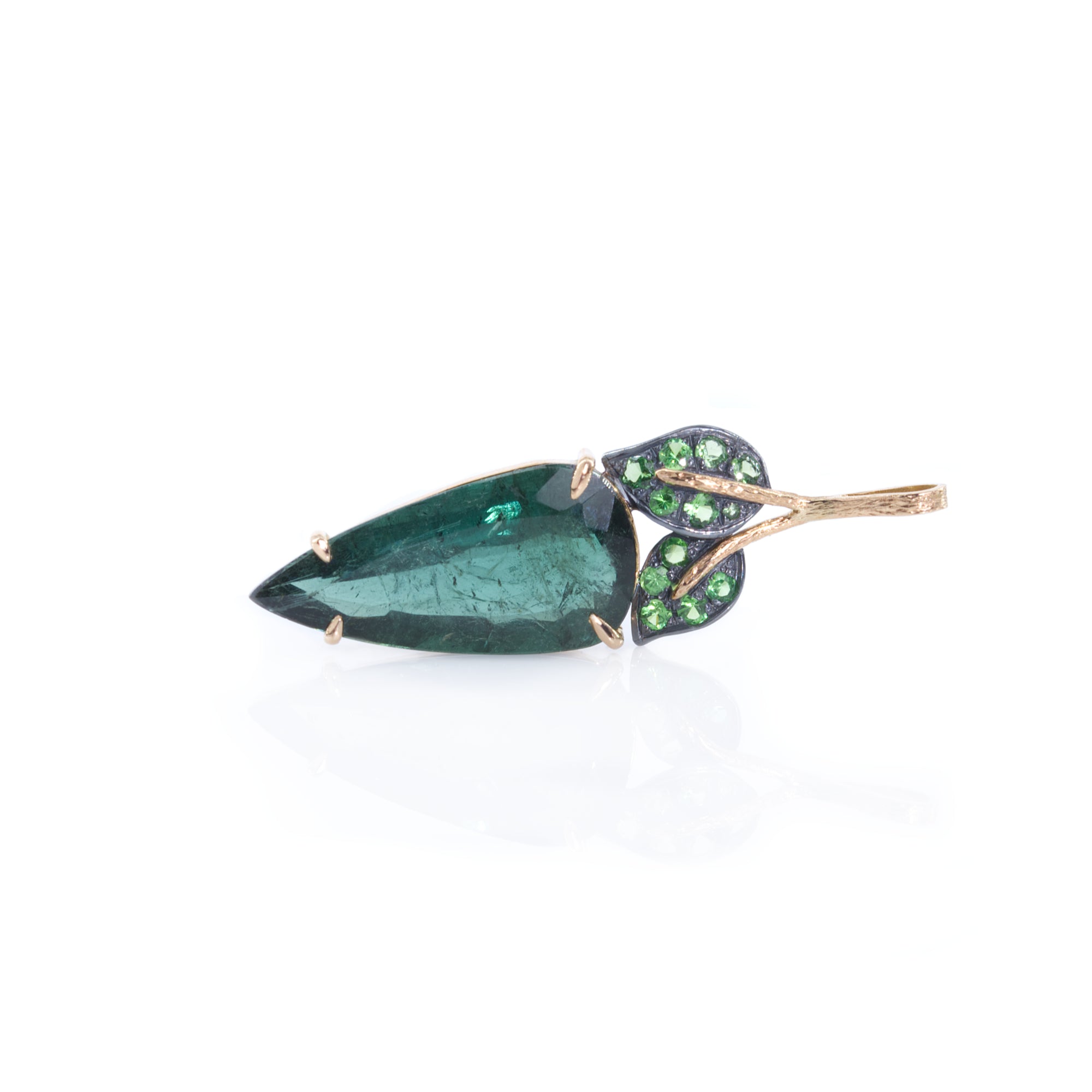 Green Tourmaline & Tsavorite Dark Forest Pendant  - 18K gold & Sterling Silver by Ewa Z. Sleziona