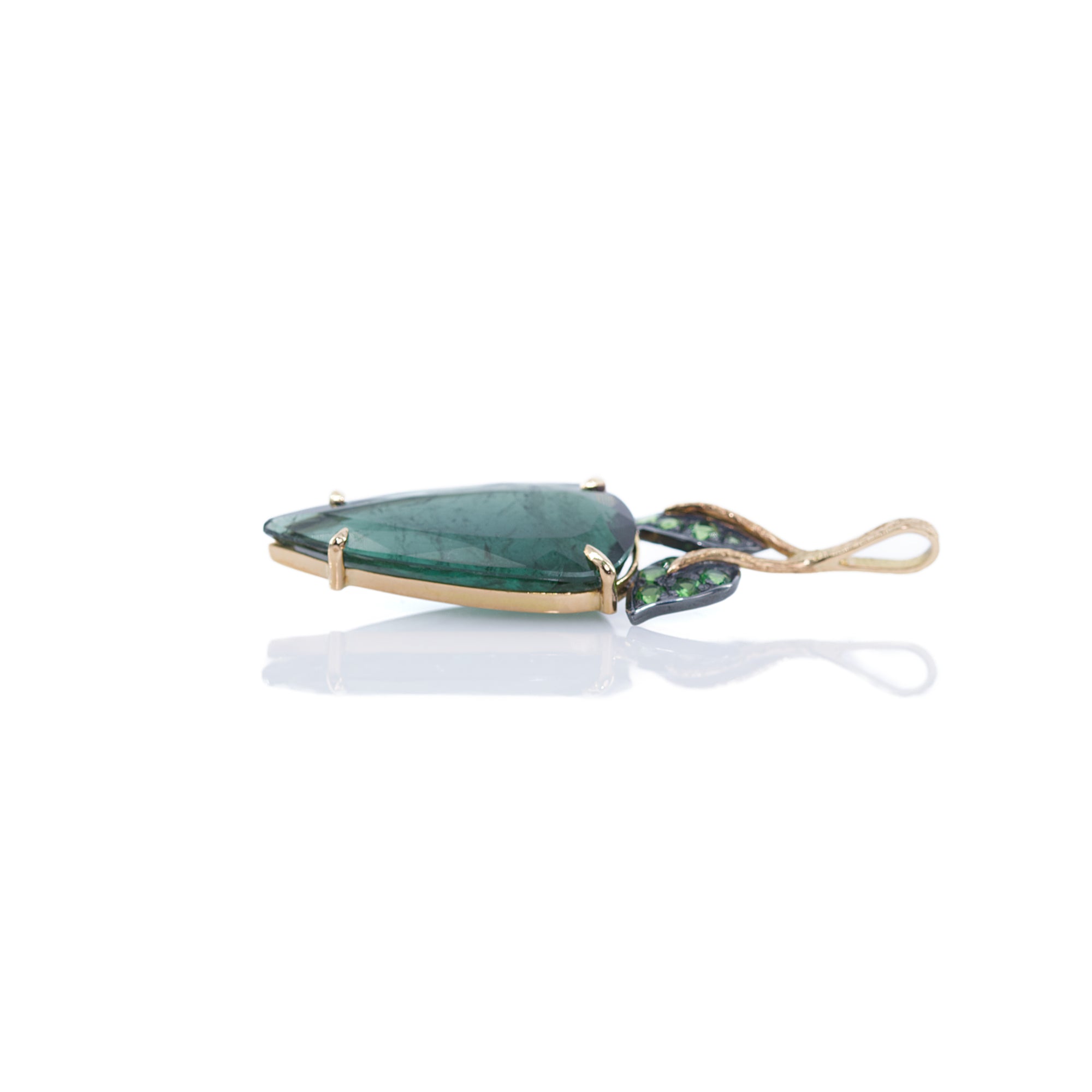 Green Tourmaline & Tsavorite Dark Forest Pendant - 18K gold & Sterling Silver by Ewa Z. Sleziona