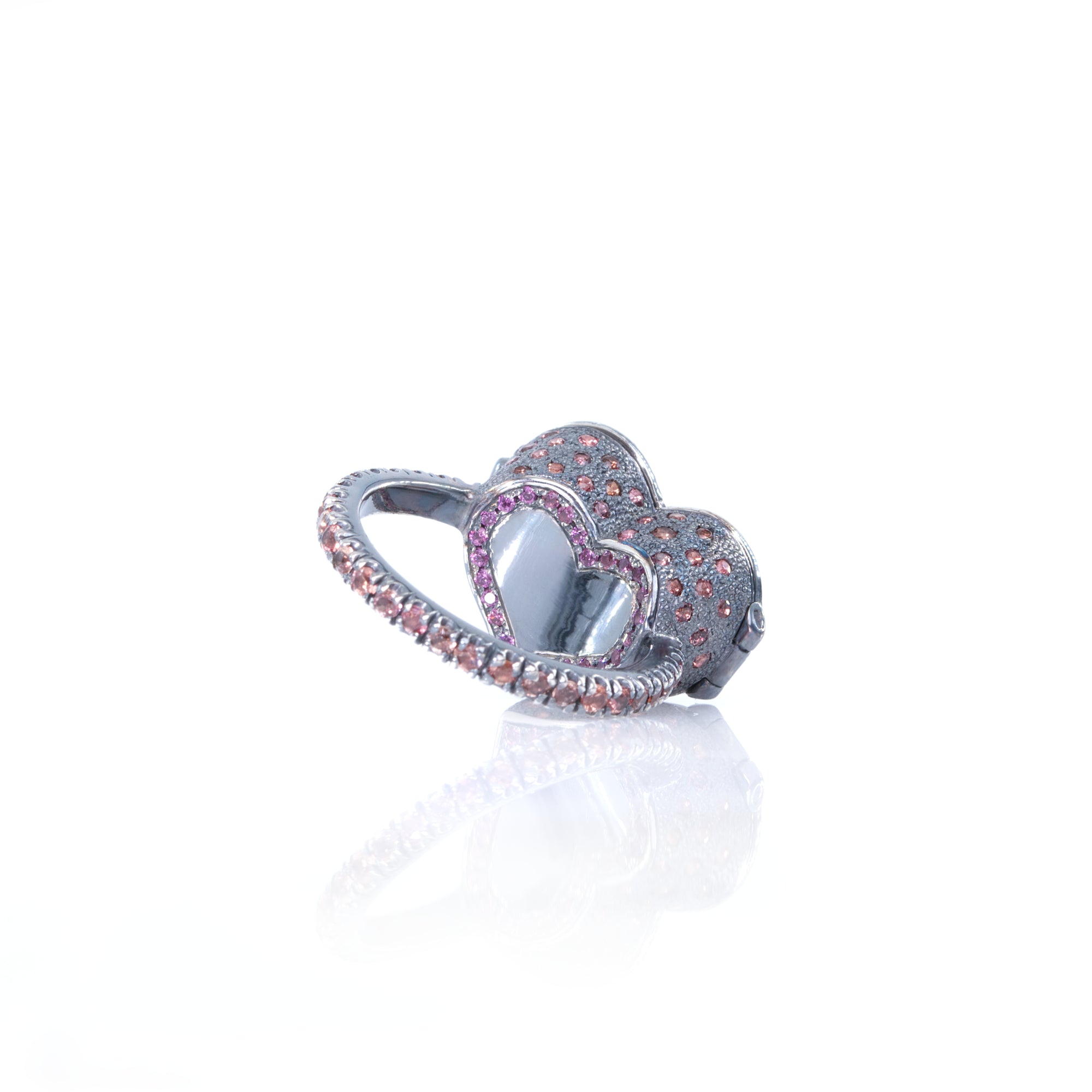 Hidden Secret Heart Locket Ring, Sterling Silver & Sapphires by Ewa Z. Sleziona Jewellery