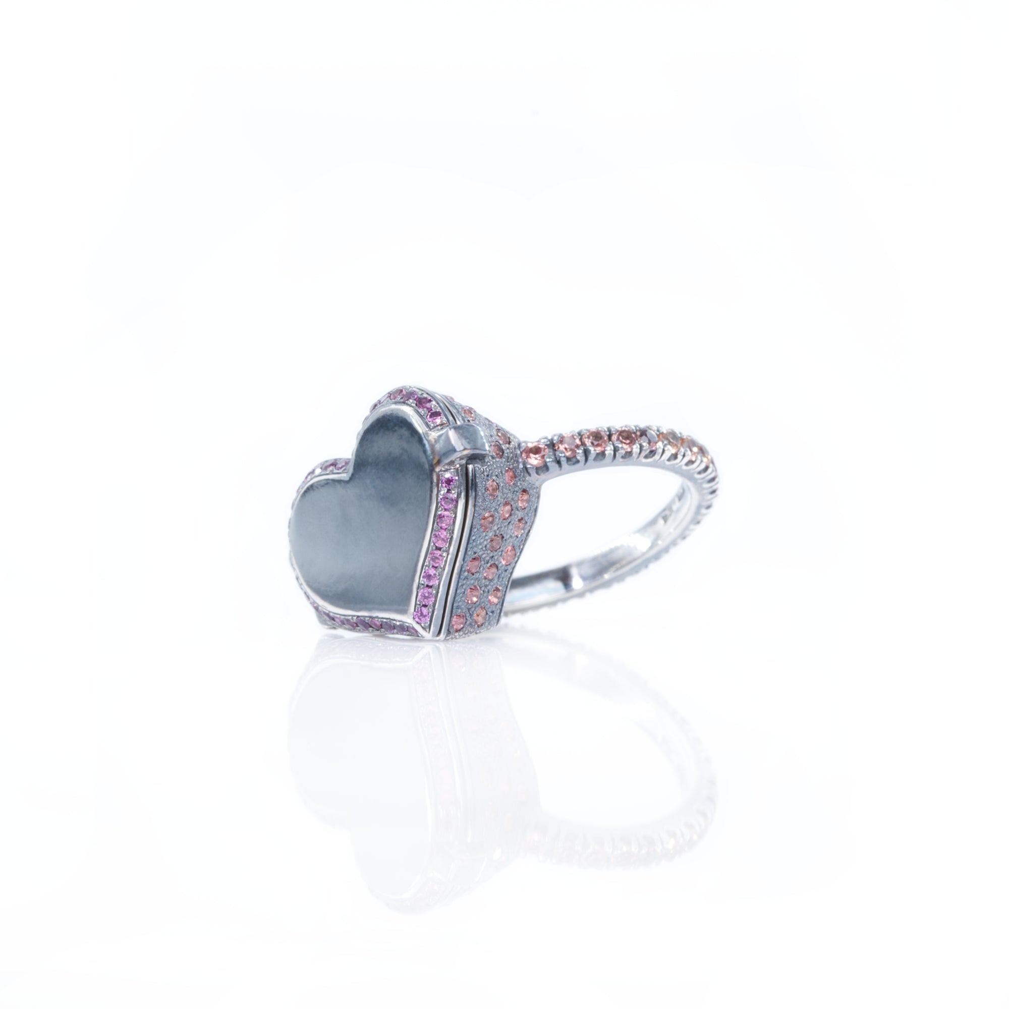 Hidden Secret Heart Locket Ring, Sterling Silver & Sapphires by Ewa Z. Sleziona Jewellery