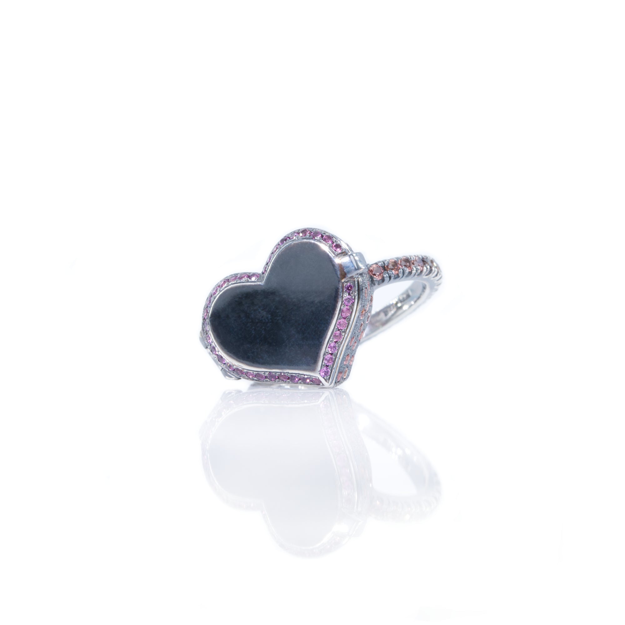Hidden Secret Heart Locket Ring, Sterling Silver & Sapphires by Ewa Z. Sleziona Jewellery