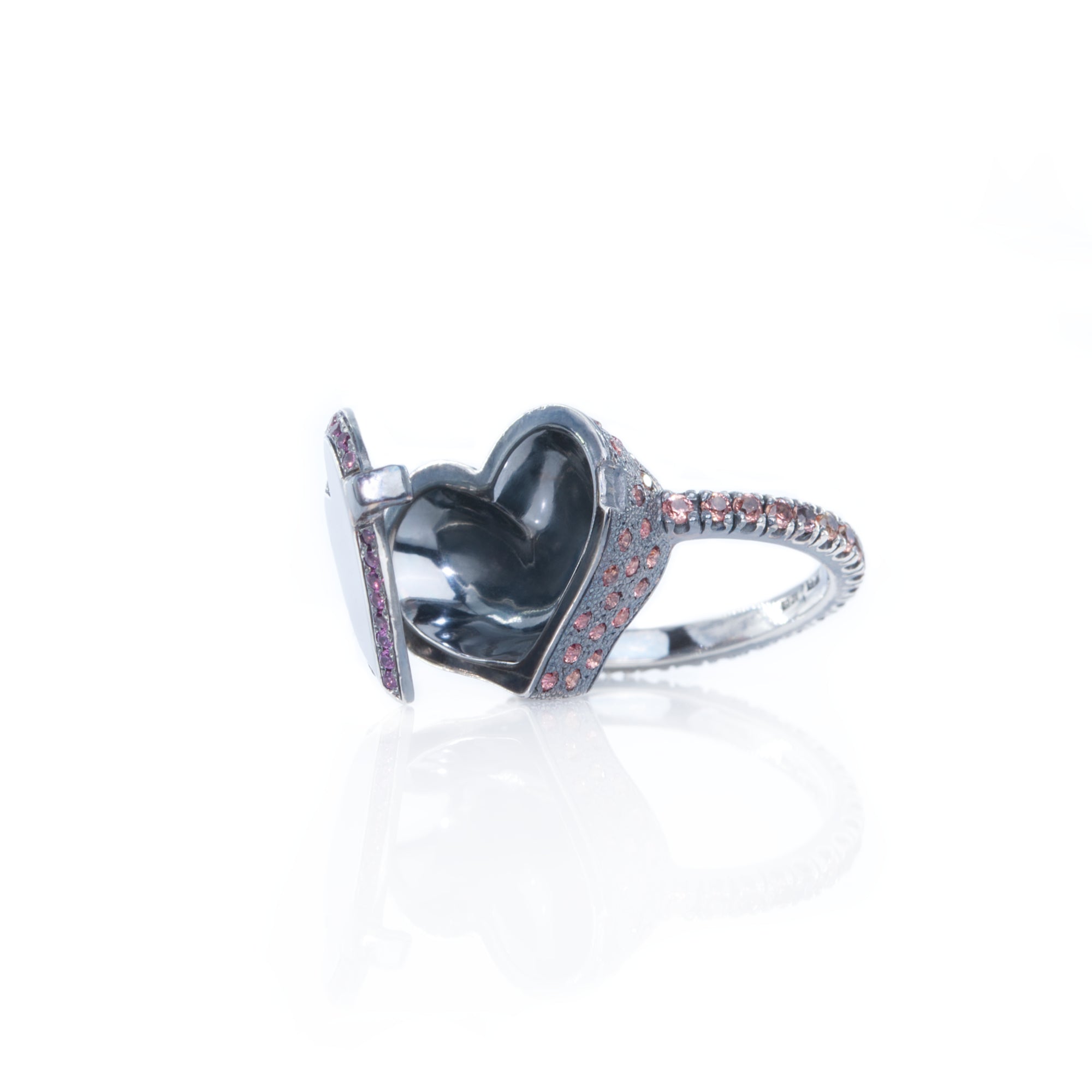 Hidden Secret Heart Locket Ring, Sterling Silver  & Sapphires by Ewa Z. Sleziona Jewellery