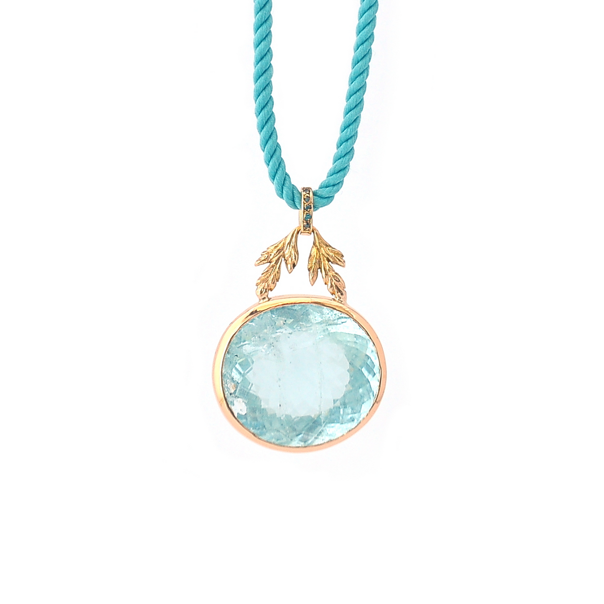 18K gold, hand-crafted pendant with aquamarine, diamonds by Ewa Z. Sleziona Jewellery
