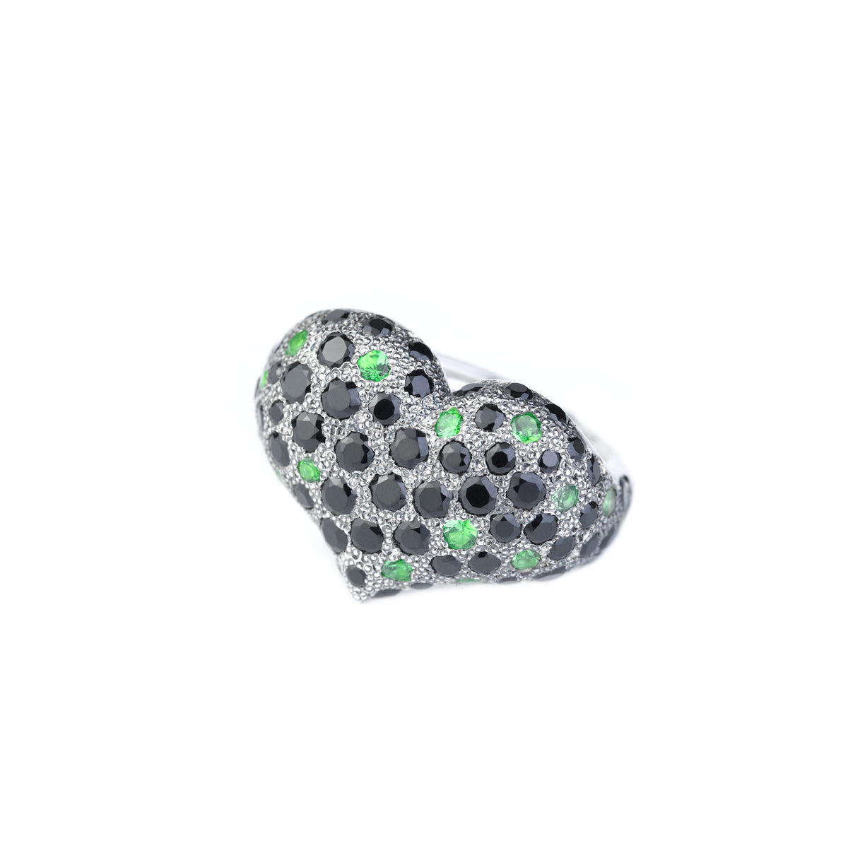 Art Deco ring with tsavorites and black spinel, Heart Sygnet by Ewa Z. Sleziona