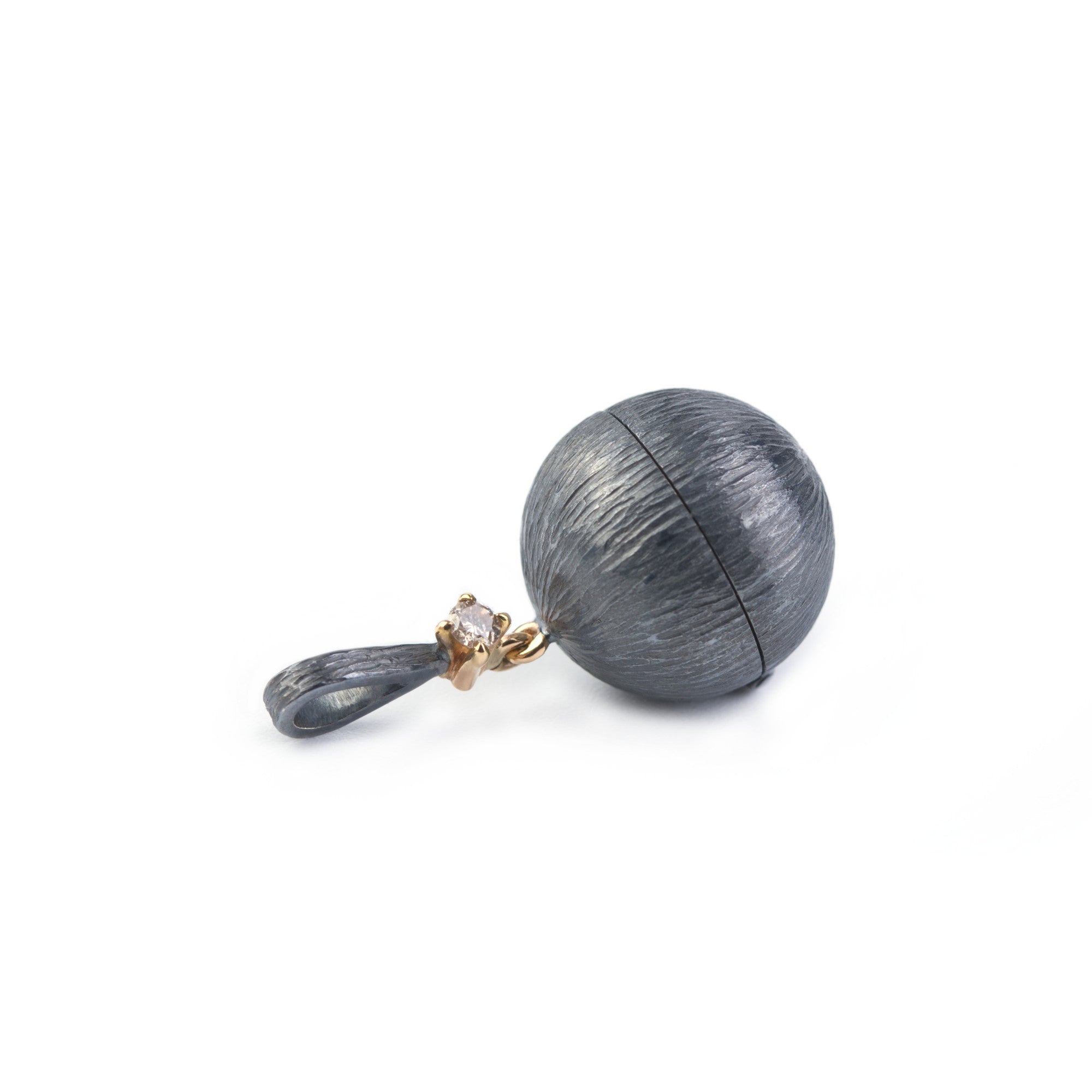 18K Gold, sterling silver orb locket with diamond by Ewa Z. Sleziona by