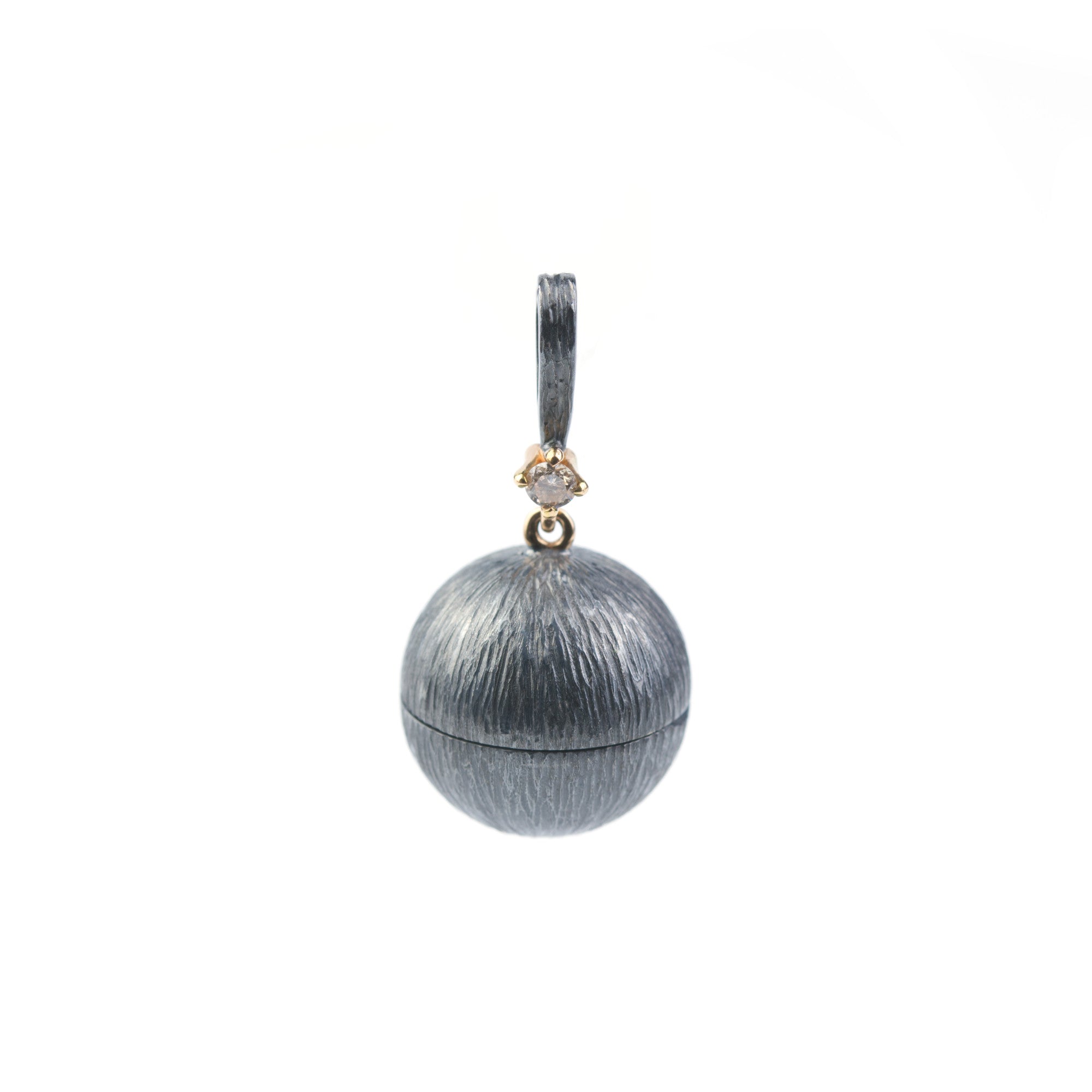 18K Gold, sterling silver orb locket with diamond by Ewa Z. Sleziona by
