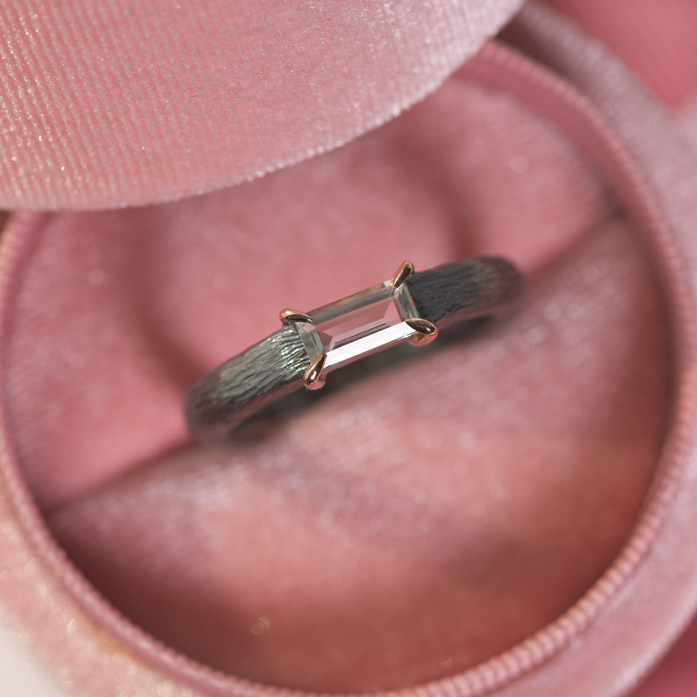 Custom made ring with white topaz, made in sterling silver and 18K gold by Ewa Z. Sleziona