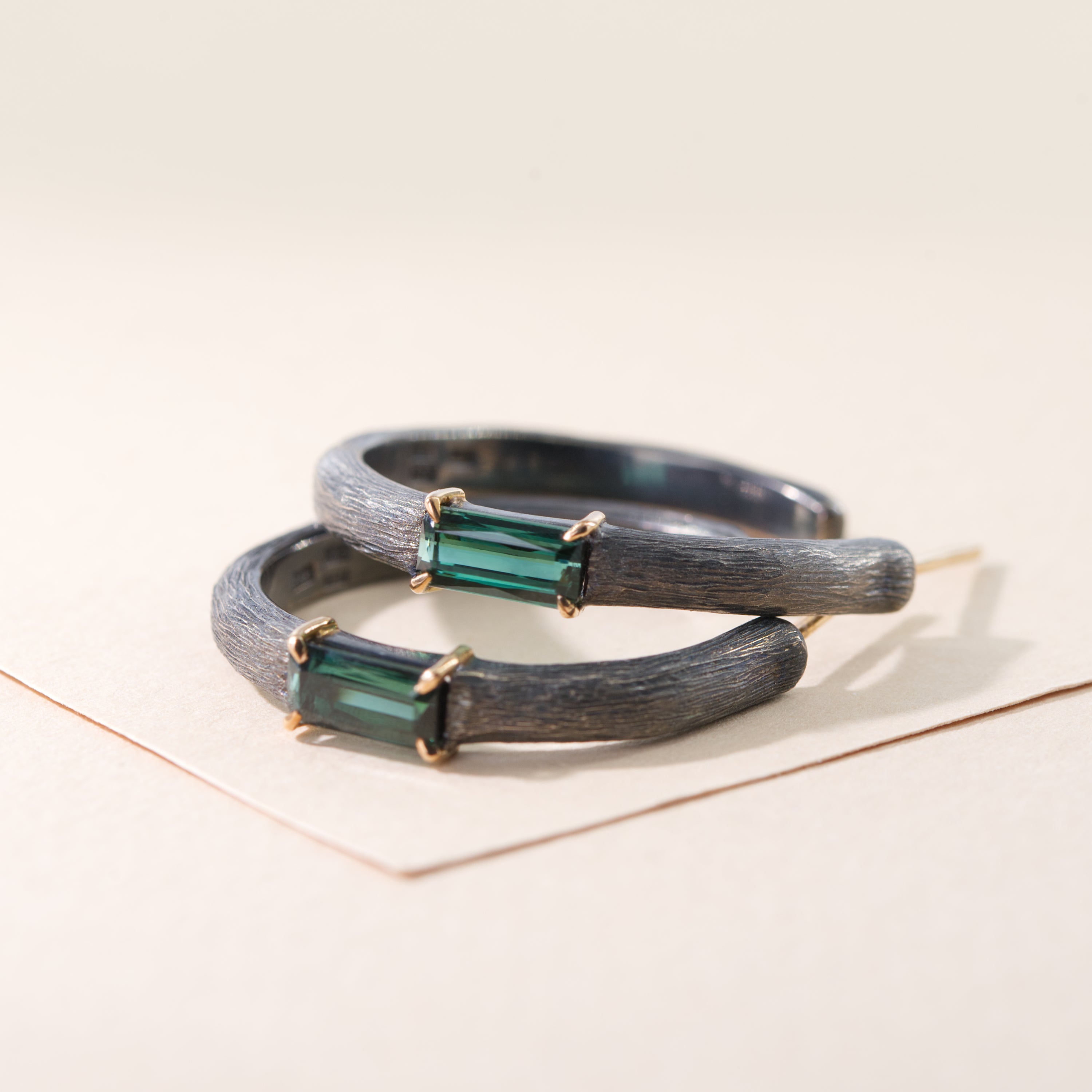 Green Tourmaline Modern Hoop Earrings by Ewa Z. Sleziona, from Botanique Collection