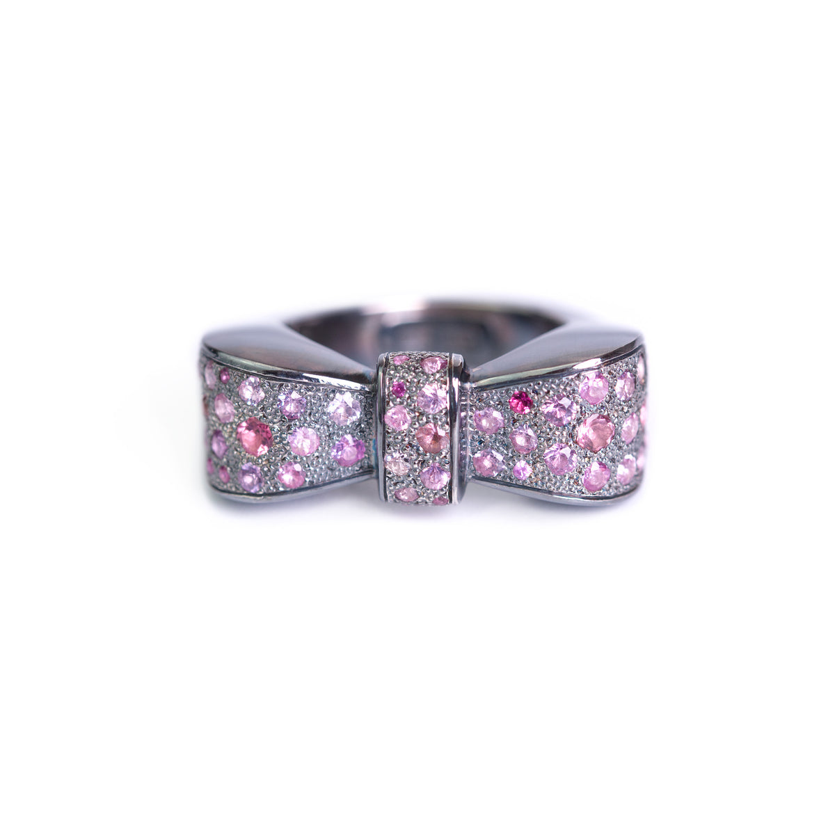 Art Deco Bow Ring with pink sapphires made by Ewa Z. Sleziona Jewellery