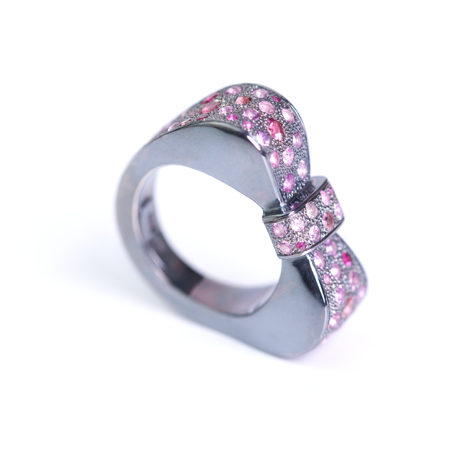 Art Deco Bow Ring with pink sapphires made by Ewa Z. Sleziona Jewellery