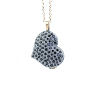 Black Spinel Slide Heart Shaped Locket made in 18K Gold and Sterling Silver by Ewa Z. Sleziona Jewellery