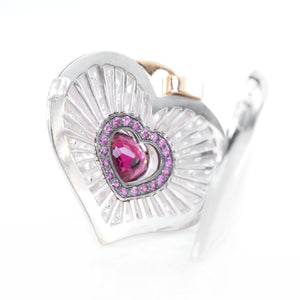 Rhodolite Garnet Heart Locket with white Zircon by Ewa Z. Sleziona Jewellery - detail