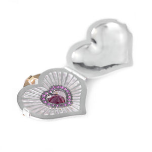 Rhodolite Garnet Heart Locket with white Zircon by Ewa Z. Sleziona Jewellery - opened