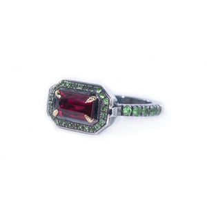 Rhodolite & Tsavorite Opening Ring by Ewa Z. Sleziona from Hidden Secret Collection