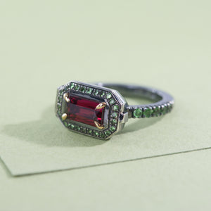 Rhodolite & Tsavorite Opening Ring by Ewa Z. Sleziona from Hidden Secret Collection