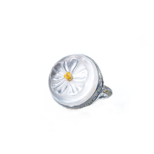 White Pensy Ring with hand-carved flower cameo by Ewa Z. Sleziona, piece from Secret Garden Collection