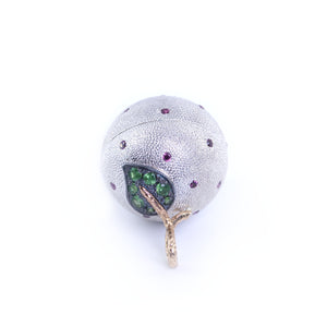 Petite Flora Locket made of Gold and Sterling Silver, Rhodolite & Tsavorite by Ewa Z. Sleziona