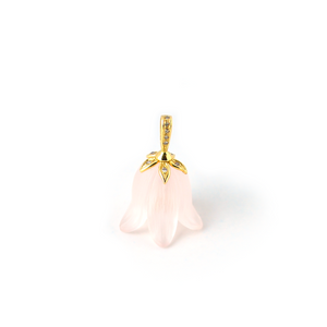 Hand craved rose quartz flower pendant with diamonds in 18K gold by Ewa Z. Sleziona Jewellery