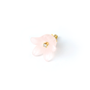 Hand craved rose quartz flower pendant with diamonds in 18K gold by Ewa Z. Sleziona Jewellery