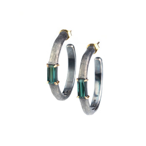 Green tourmaline hoop earrings made in sterling silver and 18k gold by Ewa Z. Sleziona