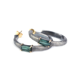 Green tourmaline hoop earrings made in sterling silver and 18k gold by Ewa Z. Sleziona