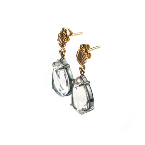 One-of-a-kind 18K gold earrings with blackened silver and white topaz by Ewa Z. Sleziona