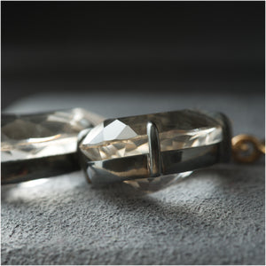 One-of-a-kind 18K gold earrings with blackened silver and white topaz by Ewa Z. Sleziona