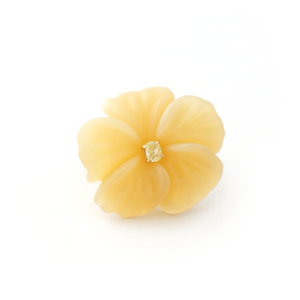 18K gold flower ring with hand-carved opal with yellow diamonds by Ewa Z. Sleziona Jewels