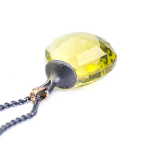 Oro verde Quartz with brown diamonds necklace, crafted in 18K gold and sterling silver. Ewa Z. Sleziona Jewellery